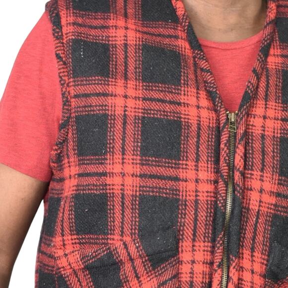 Vintage Flannel Vest Red Buffalo Plaid Sherpa Zip Front Fleece Wool Retro Large - Picture 4 of 12